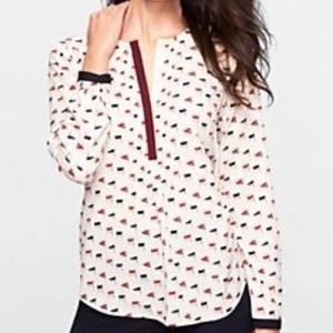 Talbots Women's Size 16 Nautical Flag Popover Top ~ White Red Blue Pintucked